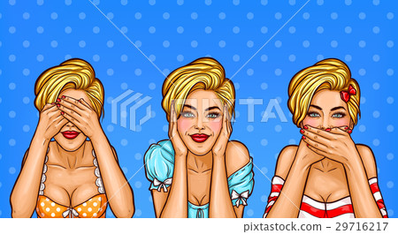 Vector pop art blond women have closed their eyes 29716217