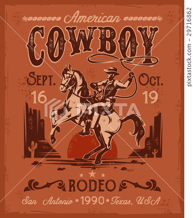 Rodeo poster with a cowboy sitting on rearing 29716862