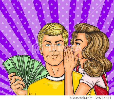 Pop art girl talk her man about sale Pop art girl talk her man about sale 29716871