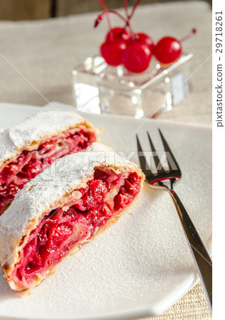 Cherry strudel on the square plate Cherry strudel on the square plate 29718261
