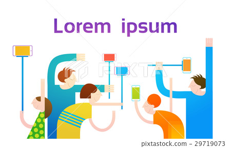 People Group Taking Selfie Photo On Smart Phone 29719073