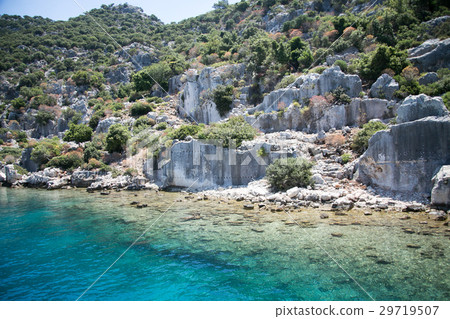 sunken city of Kekova in bay of Uchagiz view from sea sunken city of Kekova in bay of Uchagiz view from sea 29719507