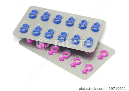 Female and male pills, 3D rendering Female and male pills, 3D rendering 29719621