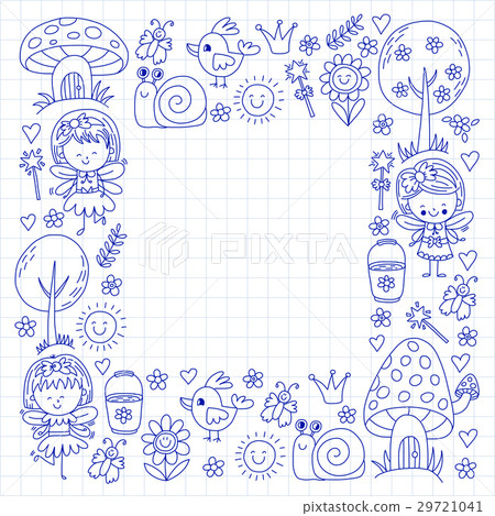 Illustration of magic forest with Fairies Doodle Illustration of magic forest with Fairies Doodle 29721041
