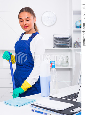 female cleaner with duster 29729401