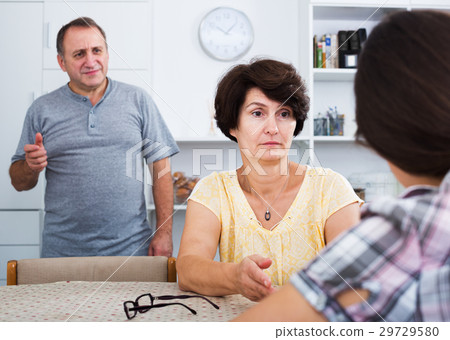 Retiree couple talking with daughter 29729580