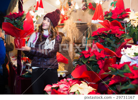 Girl buying Christmas floral compositions 29731167