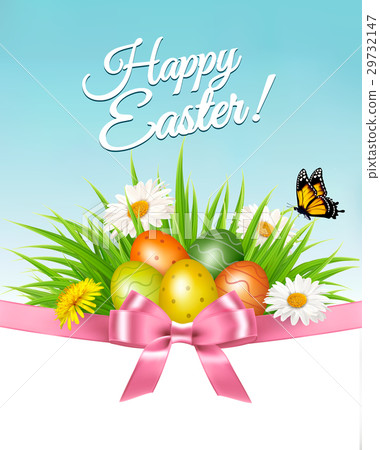 Happy Easter background. Colorful eggs and daisy Happy Easter background. Colorful eggs and daisy 29732147