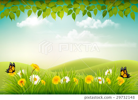 Spring nature landscape background with flowers Spring nature landscape background with flowers 29732148