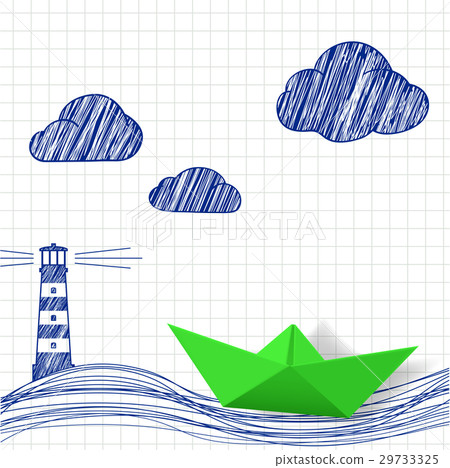 Paper boat and painted lighthouse. 29733325