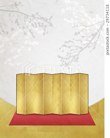 Illustration that feels Japanese (gold folding screen, red carpet, cherry blossoms) 29734118