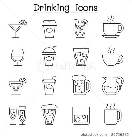 Drinking icon set in thin line style - Stock Illustration [29736285 ...