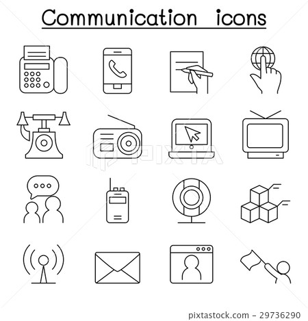 Communication icon set in thin line style - Stock Illustration ...