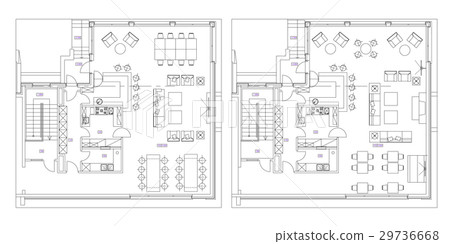 Standard cafe furniture symbols on floor plans 29736668