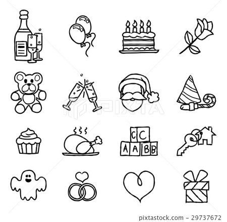 Celebration Holiday or Gift Hand Drawn Icon Set 29737672