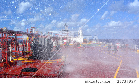 Sea sprays on deck large tanker Sea sprays on deck large tanker 29737957
