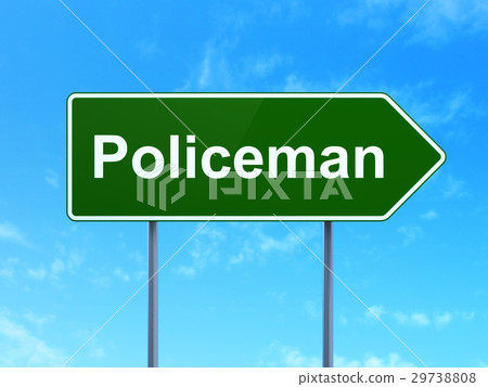 Law concept: Policeman on road sign background 29738808