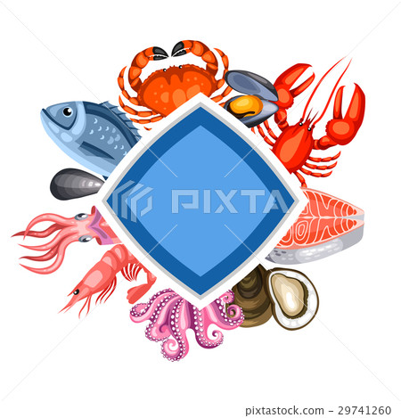 Background with various seafood. Illustration of Background with various seafood. Illustration of 29741260