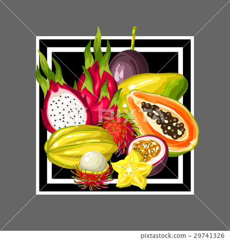 Print with exotic tropical fruits. Illustration of Print with exotic tropical fruits. Illustration of 29741326