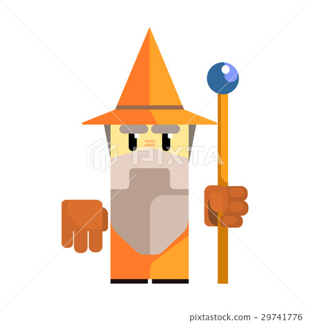 Cute cartoon gnome in an orange hat with a staff 29741776