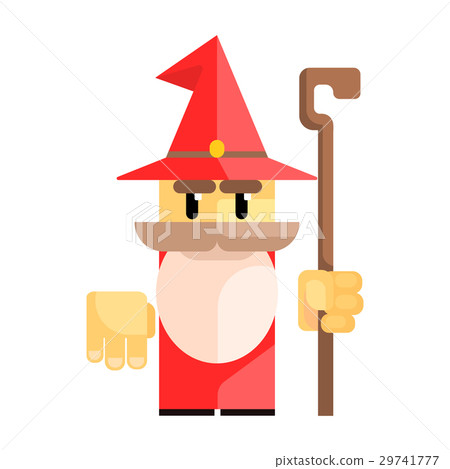 Cute cartoon gnome in a red hat with a staff in 29741777