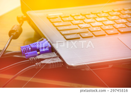 Laptop connectivity cables plugged 29745816