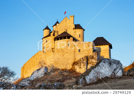 medieval castle at sunset in Bobolice, Poland 29749129