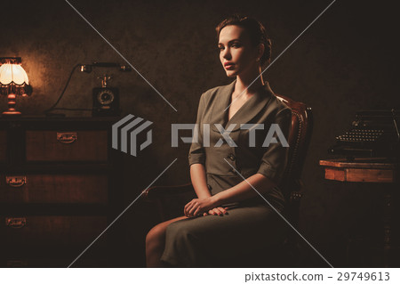 Beautiful young woman in retro interior Beautiful young woman in retro interior 29749613