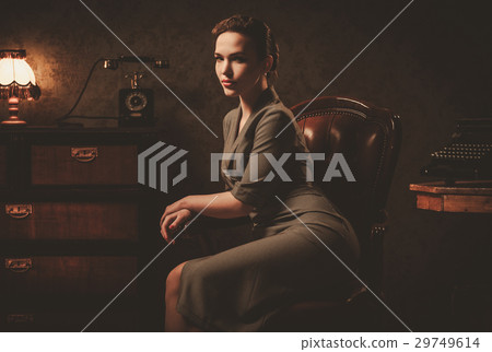 Beautiful young woman in retro interior Beautiful young woman in retro interior 29749614
