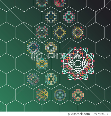 Set in oriental style on hexagons background 29749697