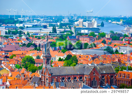 View over the old town with wind turbine View over the old town with wind turbine 29749857