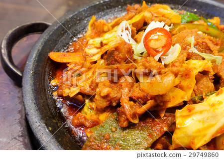Korean spicy pork with chillies and kimchi 29749860