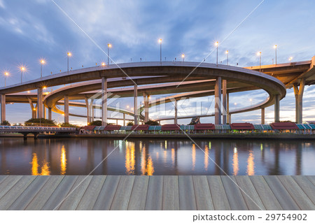 Overpass highway intersection river front Overpass highway intersection river front 29754902