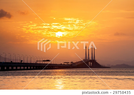 Concrete bridge view during sunrise as background 29758435