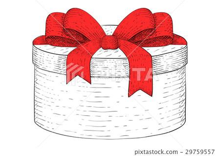 Round gift box. Hand drawn sketch - Stock Illustration [29759557] - PIXTA