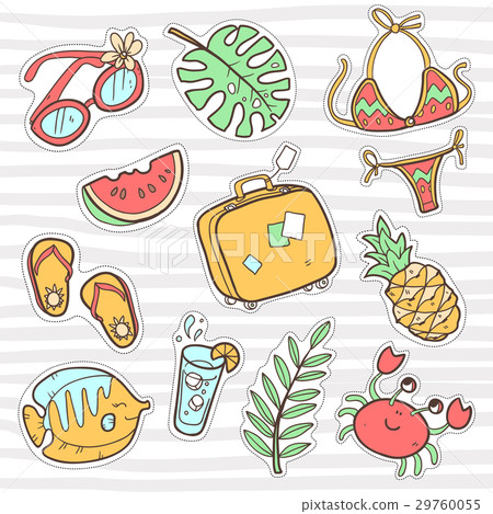 Vector cute doodle collection of summer stickers 29760055