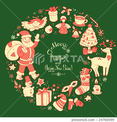 Vector circular wreath, Christmas greeting card 29760099