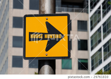 Directional sign with message HOUSE HUNTING Directional sign with message HOUSE HUNTING 29761810