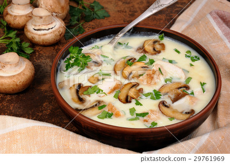 Soup puree from of champignons and chicken Soup puree from of champignons and chicken 29761969