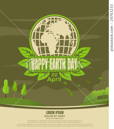 Happy Earth Day vintage poster. Country landscape 29763233