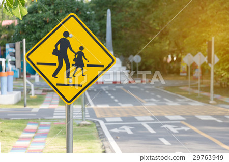 Students crossing ahead sign 29763949