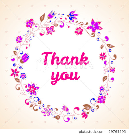 Vector Thank You Card With Flower Frame 插圖素材 圖庫