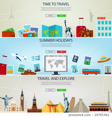 Three Travel and Tourism Headers, Banners. Summer Three Travel and Tourism Headers, Banners. Summer 29765462