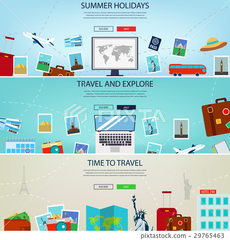 Three Travel and Tourism Headers, Banners. Summer Three Travel and Tourism Headers, Banners. Summer 29765463