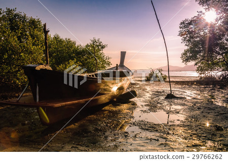 Landscape nature with fishing boat and light flare Landscape nature with fishing boat and light flare 29766262