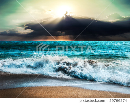 Sea storm nature with sunbeam ray and cloud storm Sea storm nature with sunbeam ray and cloud storm 29766274