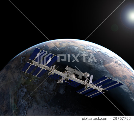 Earth and ISS (Space station) 3DCG perming3DCGmp160819 Illustration material 29767793
