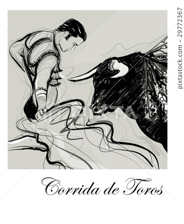 Bull charging a bullfighter 29772367