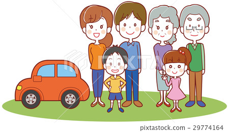 My car and three-family family illustration My car and three-family family illustration 29774164