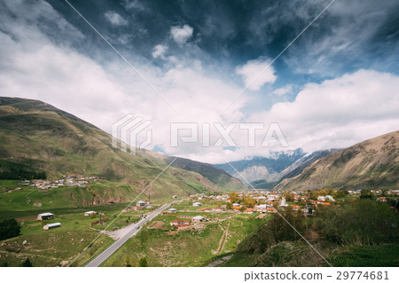 Sioni Village On Mountain Background In Kazbegi 29774681